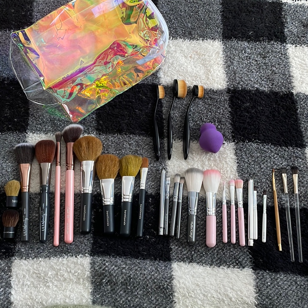Lot of makeup brushes